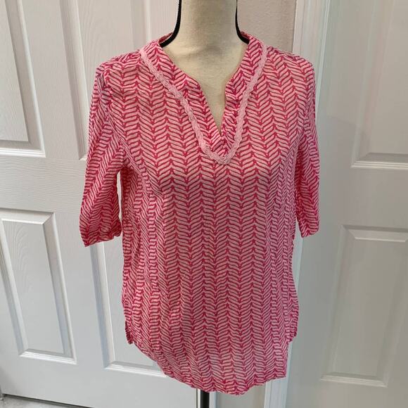 Vineyard Vines Girls Pink Whale Tail Pattern with 3/4 Sleeves Tunic Top - L(14) - Picture 1 of 8